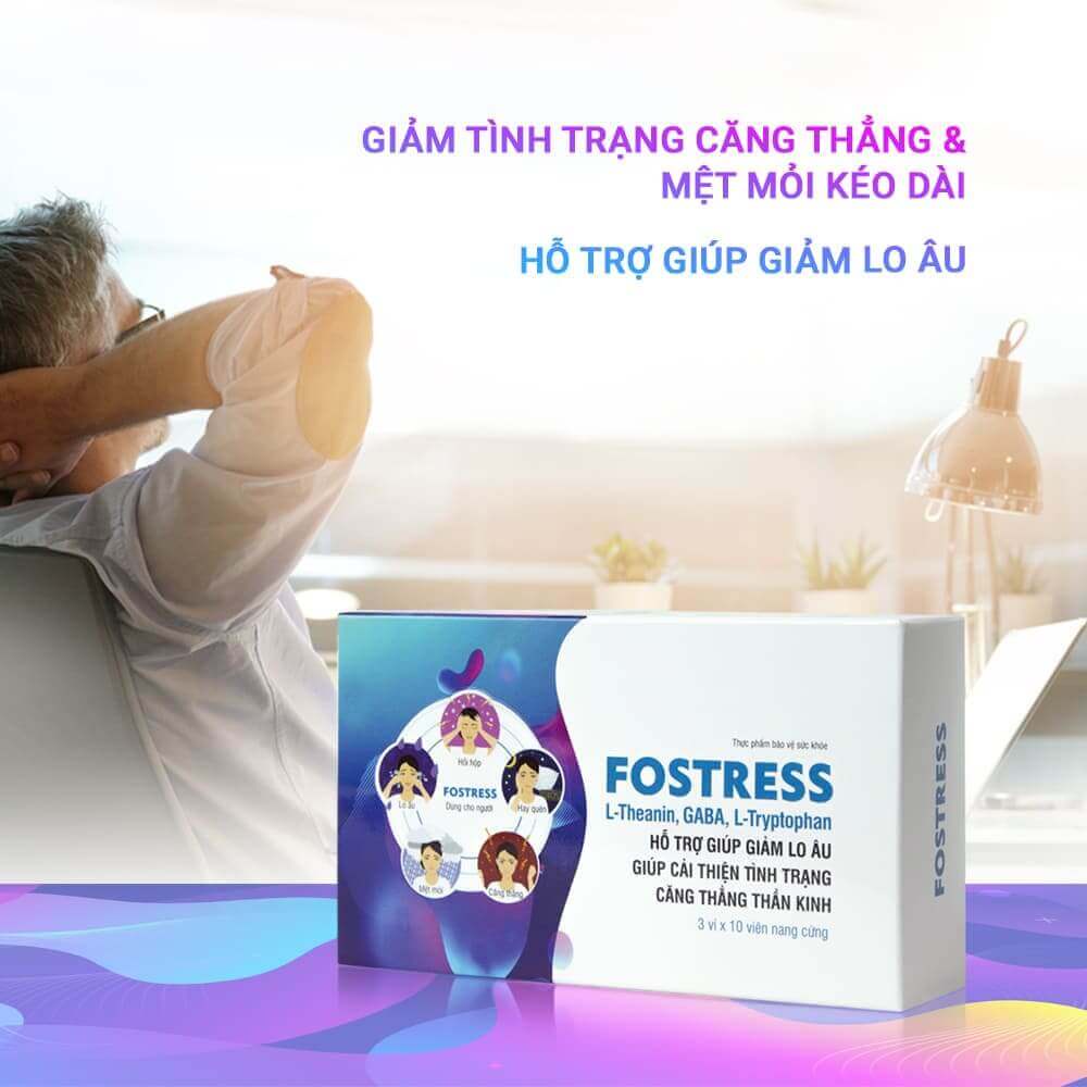 Viên Uống Giảm Stress Căng Thẳng Lo Âu Giúp Ngủ Ngon Sâu Giấc Fostress Dan Khang - Hộp 3 Vỉ x 10 Viên