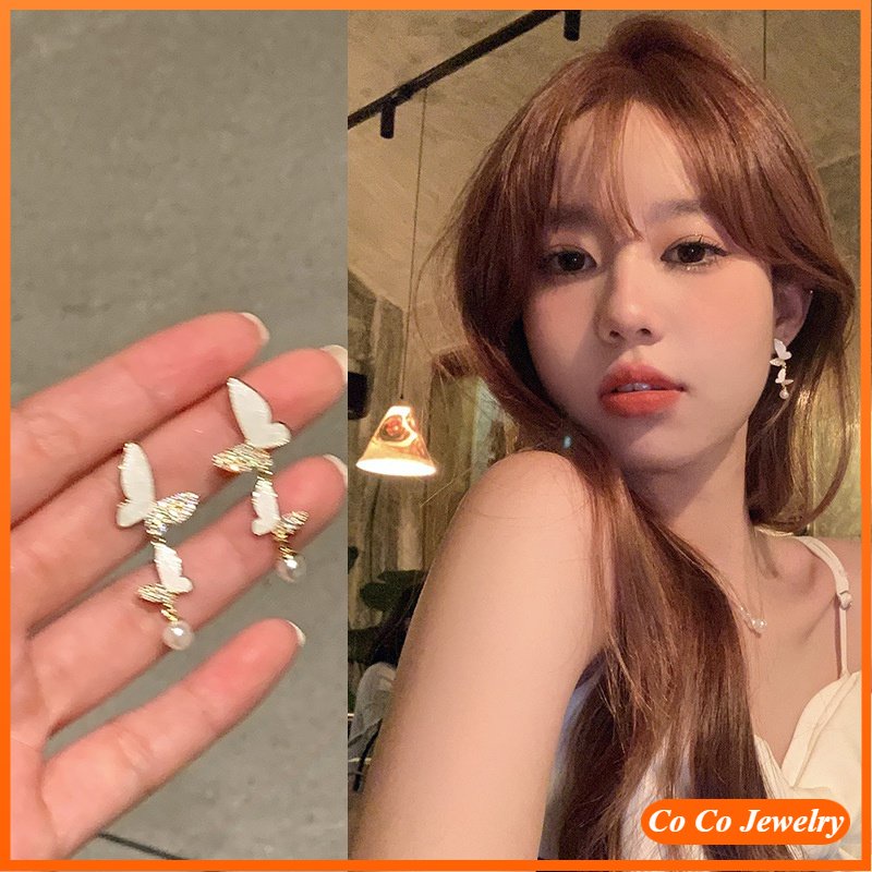 Bông Tai Mạ Bạc 2022 Hình Bướm Đính Ngọc Trai Sang Trọng Thời Trang Cho Nữ