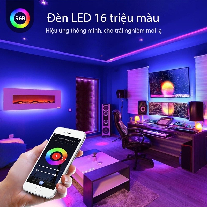 Đèn LED dây thông minh RGB 16 triệu màu - Đèn led dây RGB nhiều hiệu ứng, công suất 5W, BH 12 tháng
