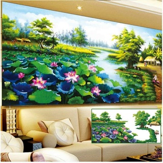 Tranh gắn đá hồ sen làng quê việt nam 2 kích thước