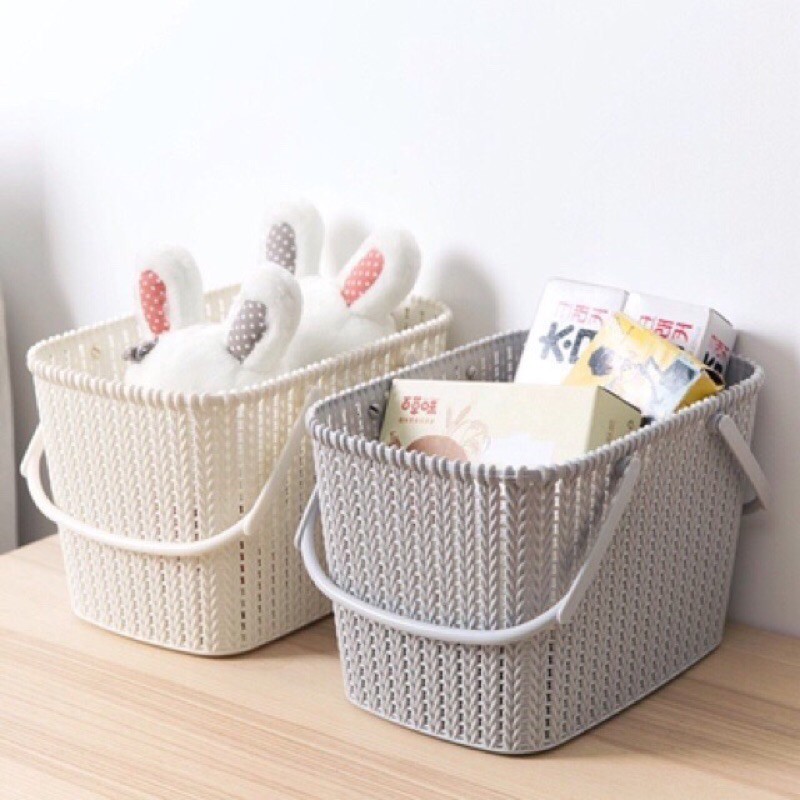 Sọt rổ nhựa đựng đồ có quai xách 🌼freeship🌼 giỏ giả mây đan kiểu dáng Hàn Quốc kt 27*17*18cm