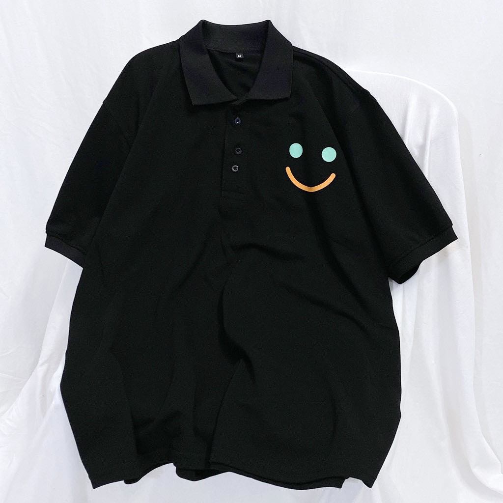 Áo thun tay lỡ Polo in mặt cười phông nam nữ unisex cotton oversize form rộng - GIN STORE