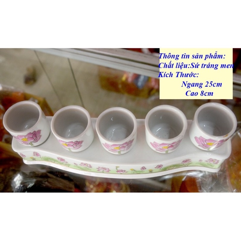 Án năm-5 ly nước thờ cúng hoa sen ngũ sắc