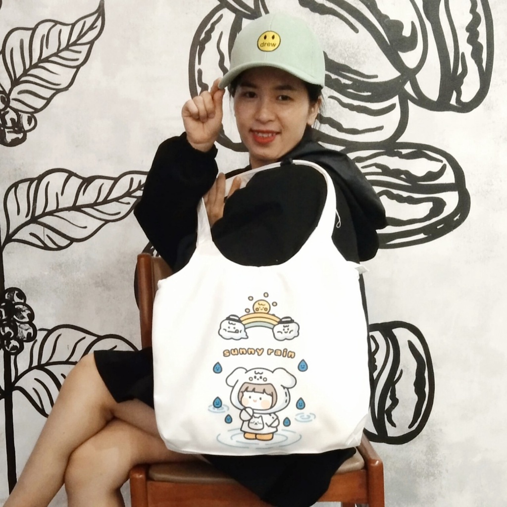 Túi note hàn quốc, vải canvas 100% poli cao cấp, phong cách thời trang ulzzang, có khoá miệng xịn xò SUNNY RAIN mã K15