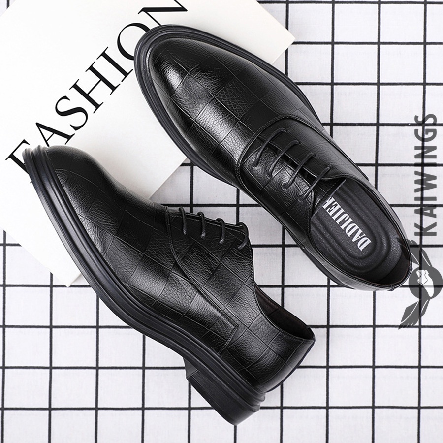 Giày Da Nam Buộc Dây Công Sở Cao Cấp KAIWINGS Giày Nam Đẹp Da Bò Hàn Quốc GNK15
