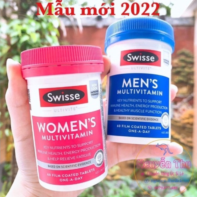 Vitamin tổng hợp nam- nữ Swisse Men’s,  swisse Women's Ultivite Multivitamin Úc 60 viên