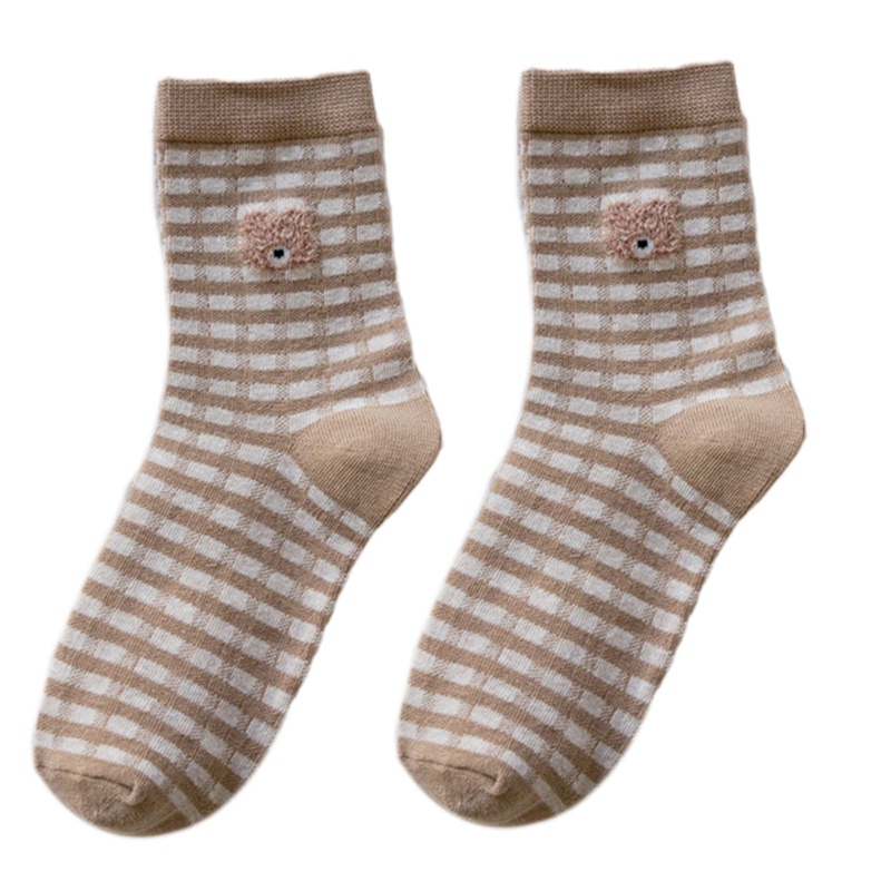 Xiangbao Vớ Cotton Cổ Vừa Họa Tiết Gấu Hoạt Hình Thời Trang Mùa Thu Cho Nữ