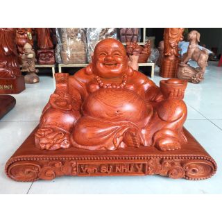 Di lặc ngồi để bàn đế tràng hạt gỗ hương