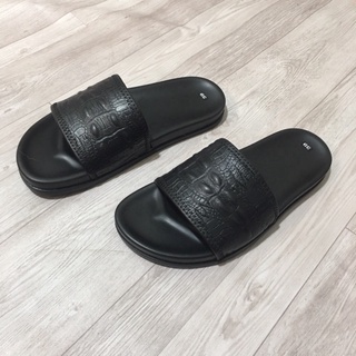 Dép da, dép quai ngang nam in đuôi cá sấu cao cấp boutique