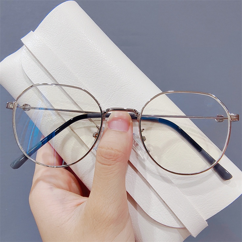 Mắt kính gọng kim loại tròn chống bức xạ phong cách retro Hàn Quốc