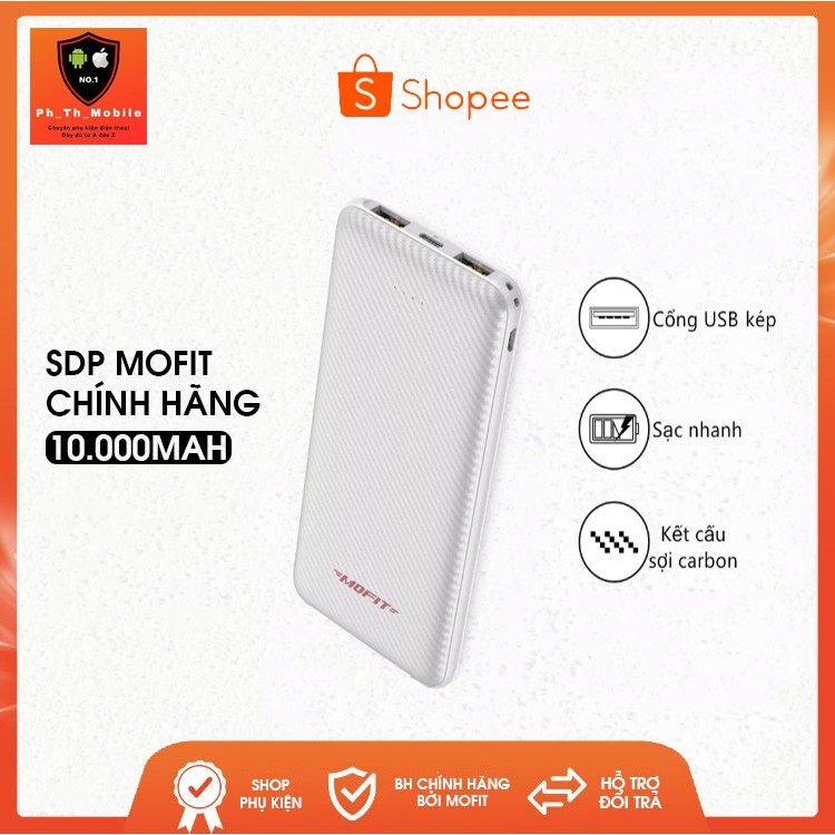 Pin sạc nhanh dự phòng 🌟FREESHIP🌟 MOFIT M102 10000mAh với chuẩn đầu ra USB kép