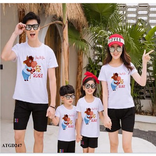 Áo Thun Gia Đình Mặc Tết In Hình Chú Trâu Bắn Pháo - ATGD247