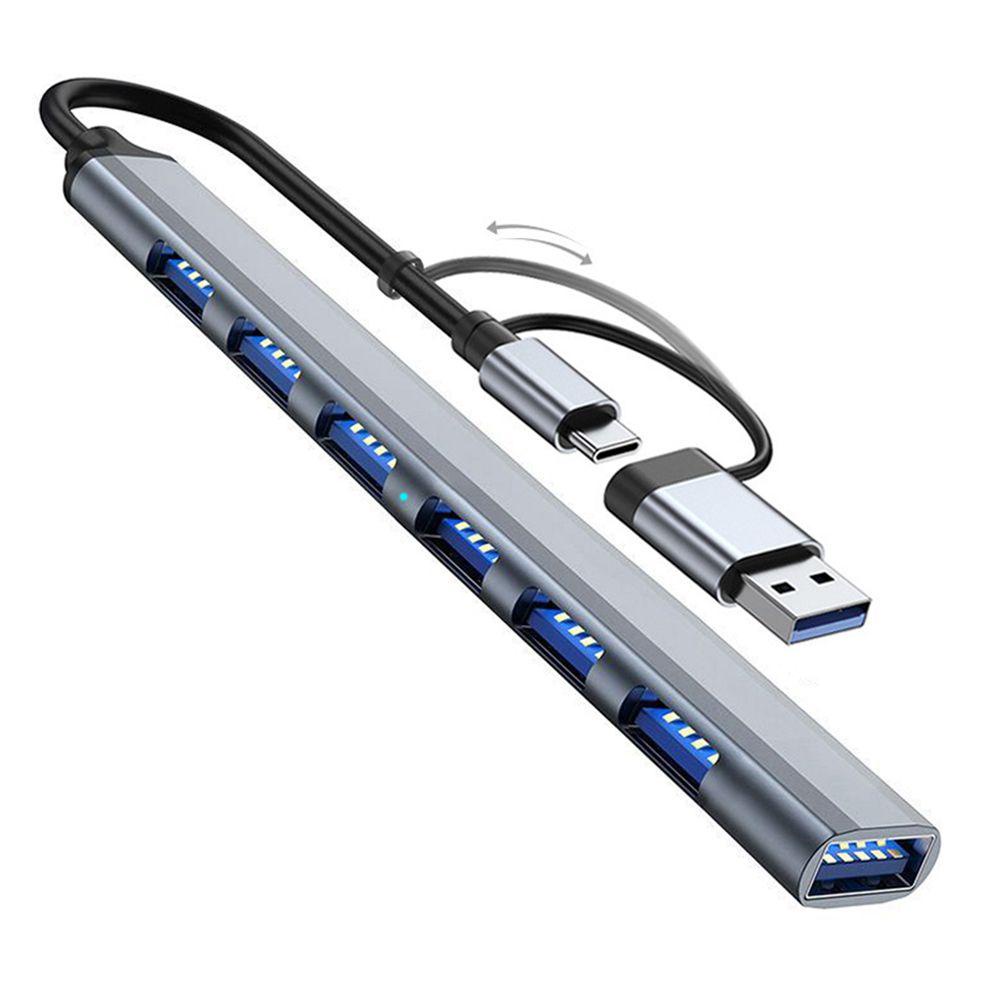 Hub Chia 7 Cổng USB 3.0 Type C Tốc Độ Cao 2 Trong 1 Bằng Hợp Kim Nhôm