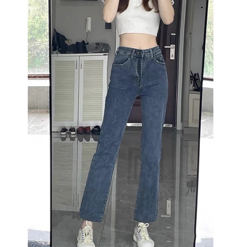 Quần jean nữ ống đứng gấu cắt tua 2 màu basic- Quần bò ống đứng co dãn Hot trend quảng châu lưng cao hàng sẵn