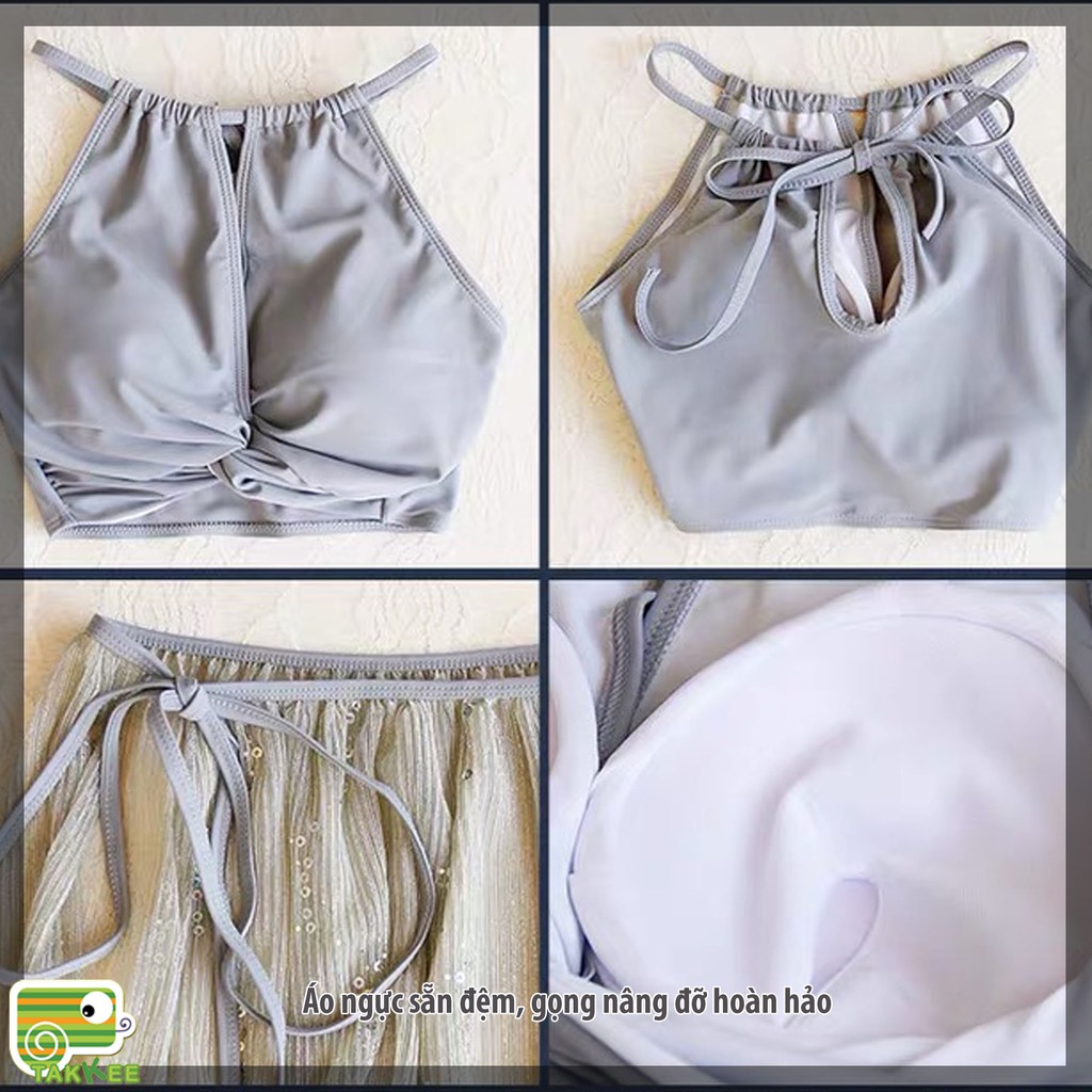 Bikini, Đồ Bơi Nữ Ba Mảnh Kèm Váy Quây Sang Chảnh Thời Trang Hàn Quốc