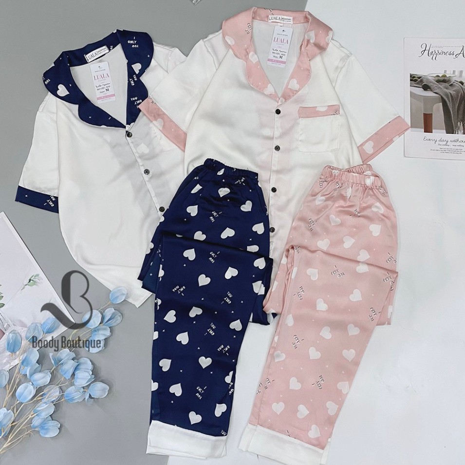 Bộ Đồ Pijama Mặc Nhà Lụa Satin Cao Cấp Quần Dài Áo Cộc BP05 - Babi mama