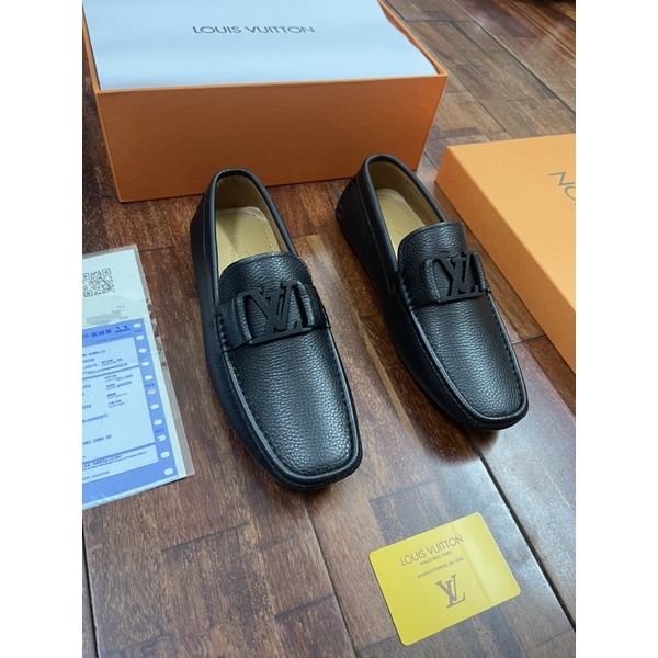 Giày Moca LV , giày lười nam, giày mọi da thật, tag đen lì bản đẹp  Fullbox thẻ bill.