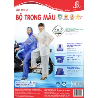 Áo Mưa Bộ RANDO Chính Hãng Thời Trang Nhựa Trong Suốt Cao Cấp Không Thấm Nước Dành Cho Đi Phượt Bộ Trong Màu