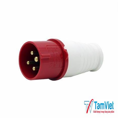 Phích cắm công nghiệp 3 pha 16A 4 chấu, giắc phích điện đầu đực điện áp 380v màu đỏ