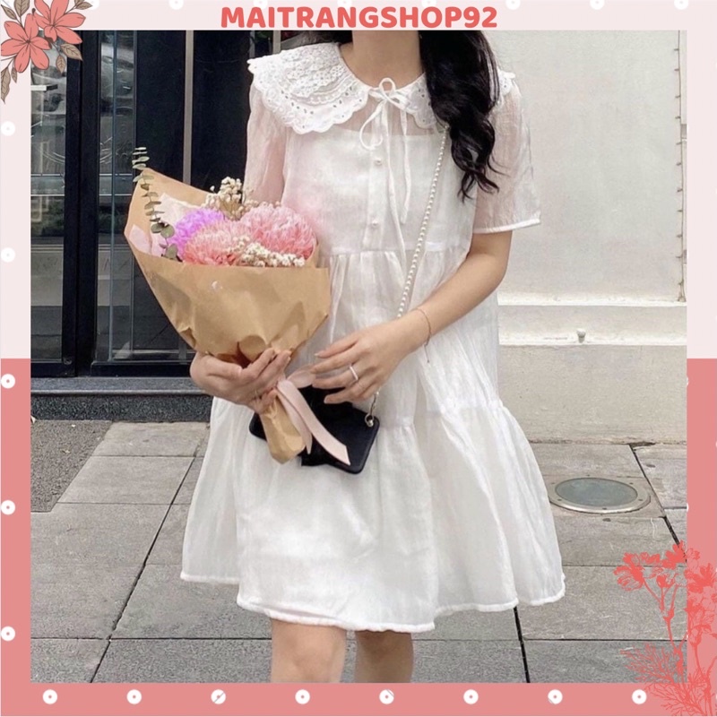 Váy babydoll cổ thêu 2 lớp tiểu thư, Váy trắng công chúa dáng xòe đi tiệc đi chơi đẹp  (TTA116)