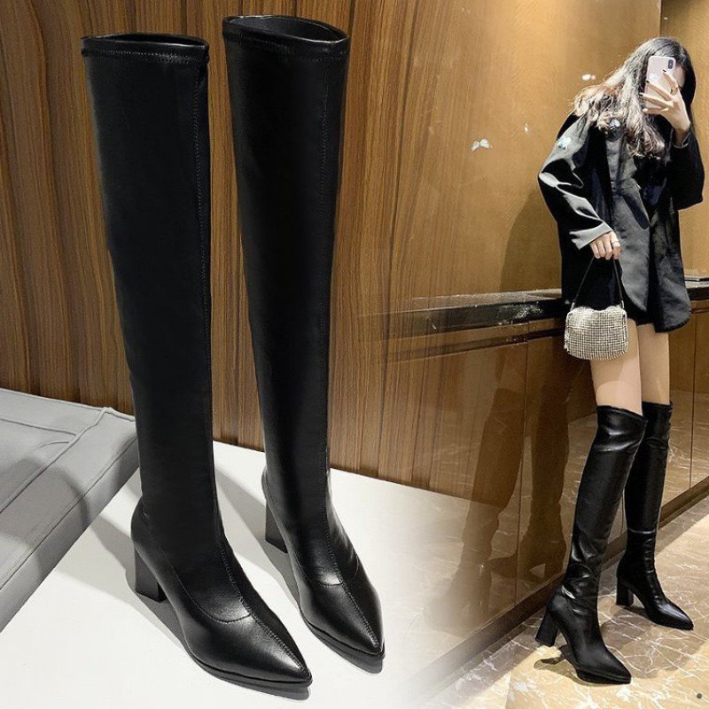 Boot nữ, bốt cao cổ, boots đùi da mềm lót lông cao cấp mũi nhọn gót 7 phân cực tôn dáng 3110