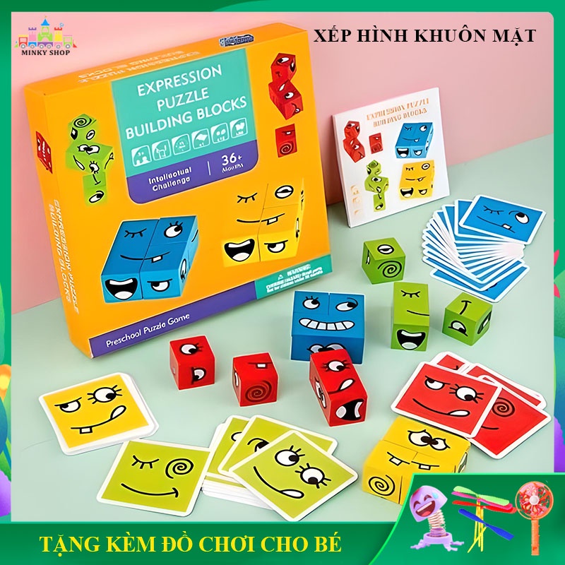 [Sale sốc] Đồ chơi trẻ em, đồ chơi ghép hình khối gỗ biểu cảm khuôn mặt, xếp hình nhận biết cảm xúc cho bé