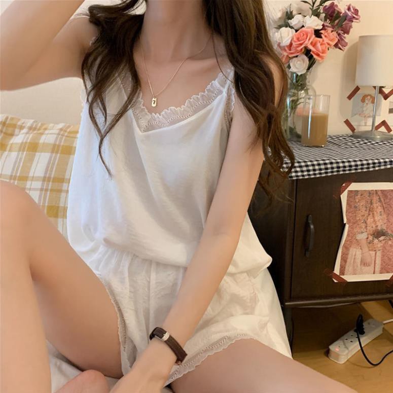 pyjama nữ mùa hè 2021 mới của Hàn Quốc quần đùi áo vest sexy hai mảnh phục vụ ở nhà cho sinh viên ༴