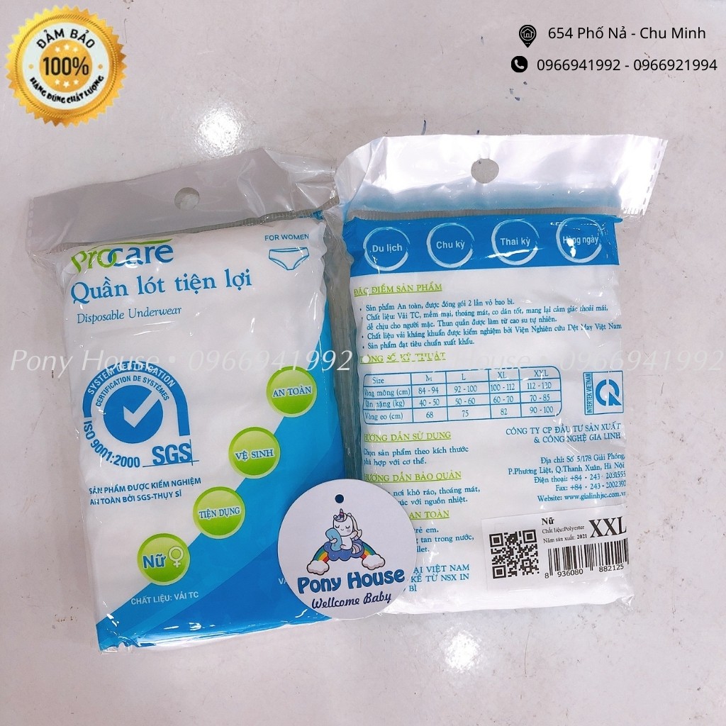 Quần Lót Giấy Cotton Nữ Procare/ Set 5C Quần Lót Vải Dùng 1 Lần Cho Mẹ Sau Sinh đi chơi, công tác Sz L-XL-XXl ~ 50-85kg