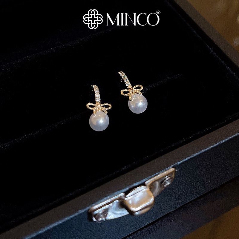 Bông tai nơ nữ Minco Accessories ngọc trai nhân tạo phong cách thời trang tiểu thư BT305