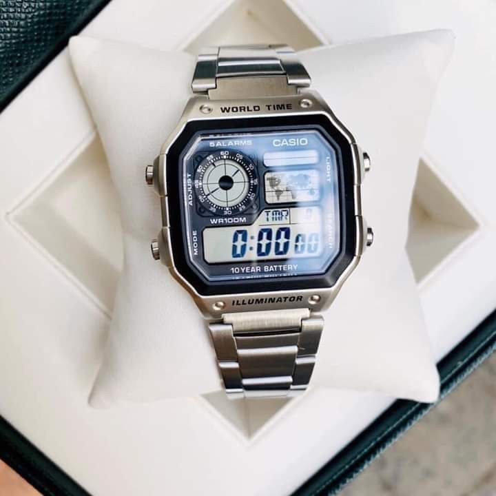 Đồng hồ điện tử Casio AE1200WHD Vỏ thép không gỉ chống nước máy Nhật chống nước siêu đẹp