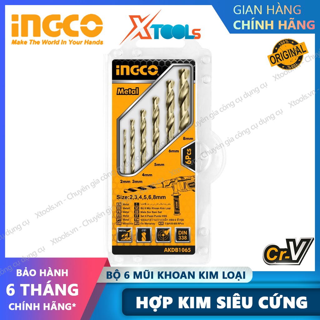 Bộ mũi khoan kim loại HSS 6 chi tiết INGCO AKDB1065 2-8mm, mũi khoan tốc độ cao đa năng hợp kim siêu cứng