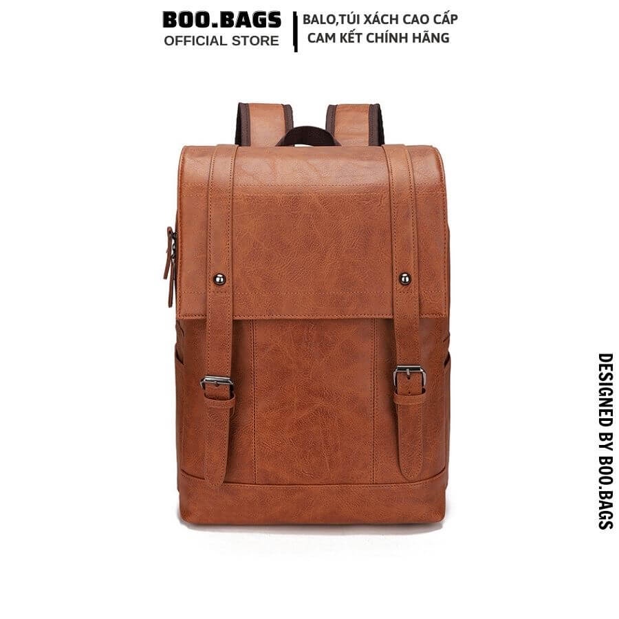 Balo Laptop, Balo Da Nam Cao Cấp Nắp Gập Khuy Bấm Chống Nước Phong Cách Hàn Quốc Boobags Boo-002