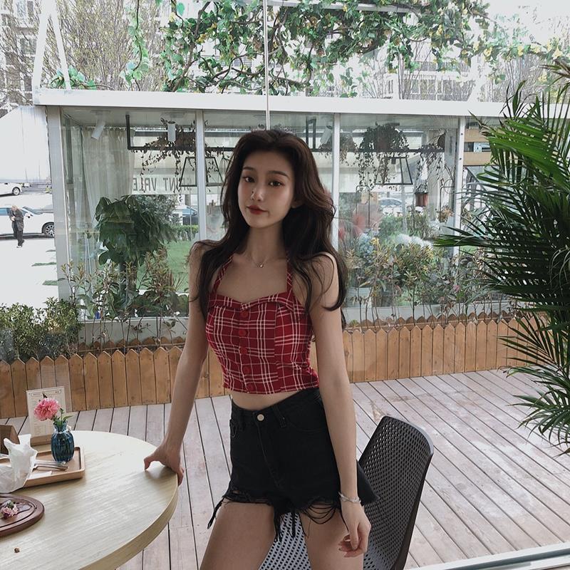 Áo Hai Dây Họa Tiết Kẻ Sọc Ngọt Ngào Thời Trang Mùa Hè Cho Nữ