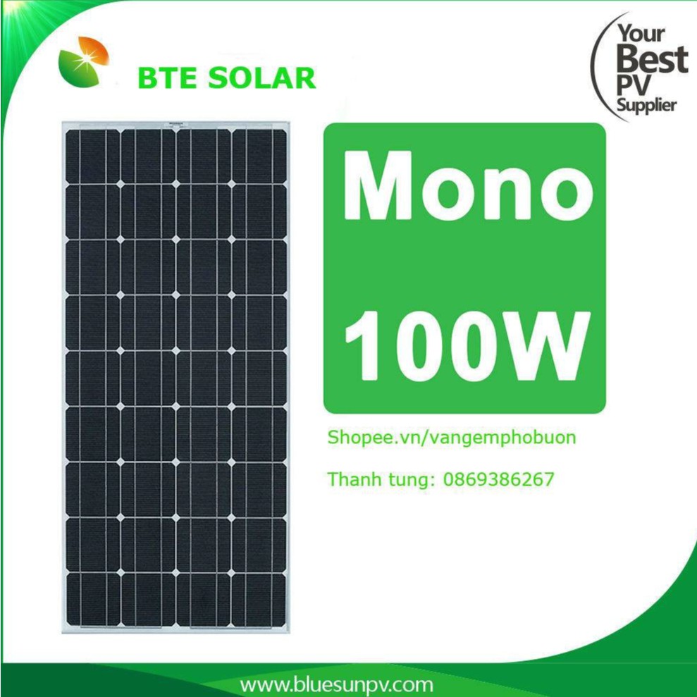 Pin mặt trời Mono Solar B 100w 5 Busbars Hiệu xuất cao tặng giắc nối Mc4