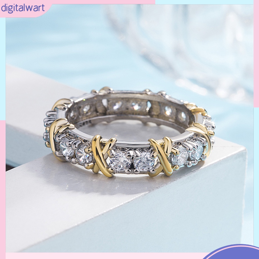 Nhẫn Mạ Bạch Kim Hình Chữ X Đính Đá Xinh Xắn Cho Nữ