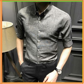 Áo sơ mi dài tay nam màu xám chất cotton