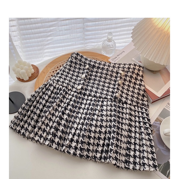 Chân váy tweed dáng xoè hoạ tiết răng cưa siêu hot