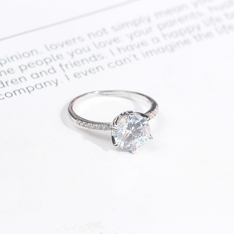 Nhẫn kim cuong zircon mặt tròn 6 móng - n23