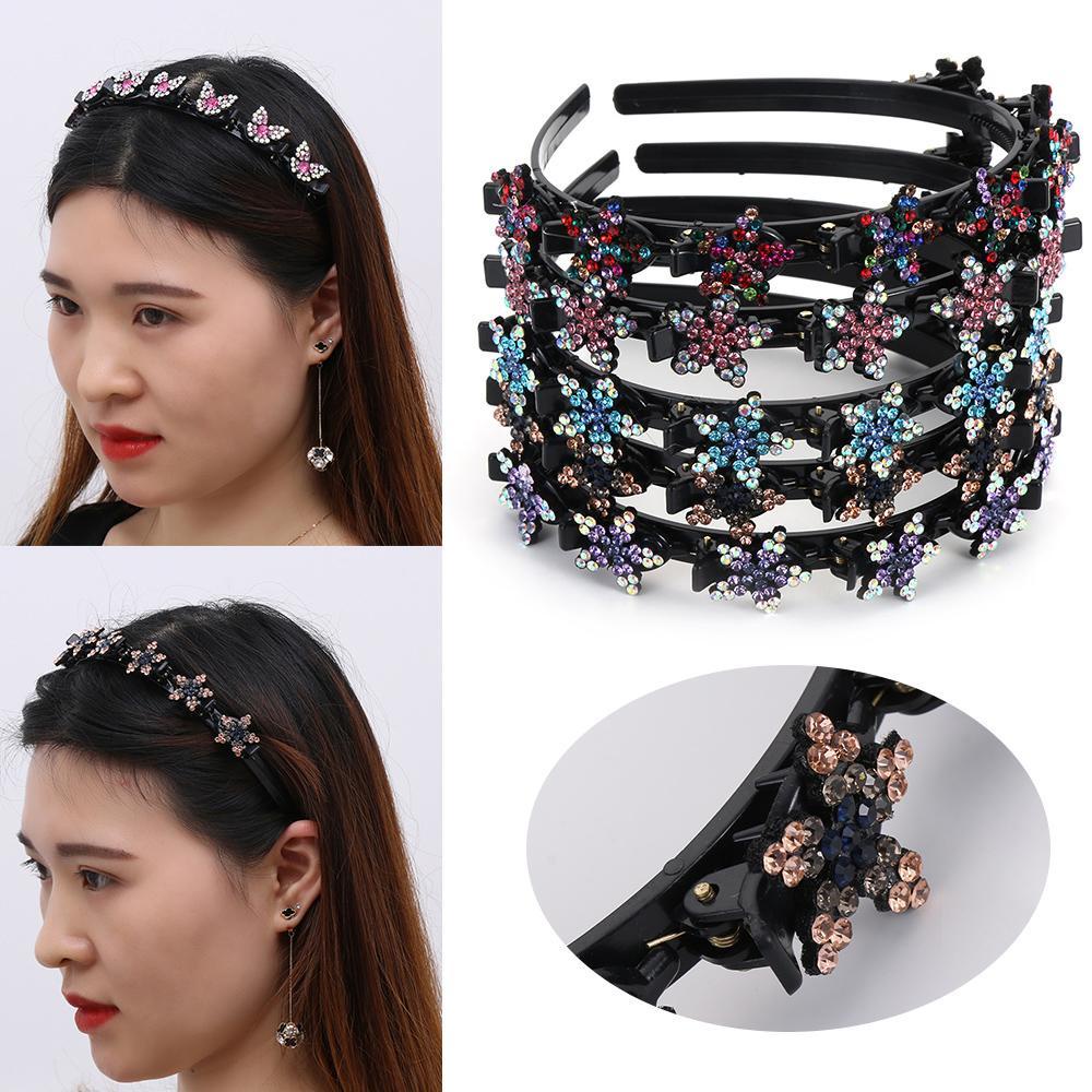 MAG Băng Đô Cài Tóc Hai Lớp Họa Tiết Hoa Đính Pha Lê Thanh Lịch Đơn Giản Cho Nữ