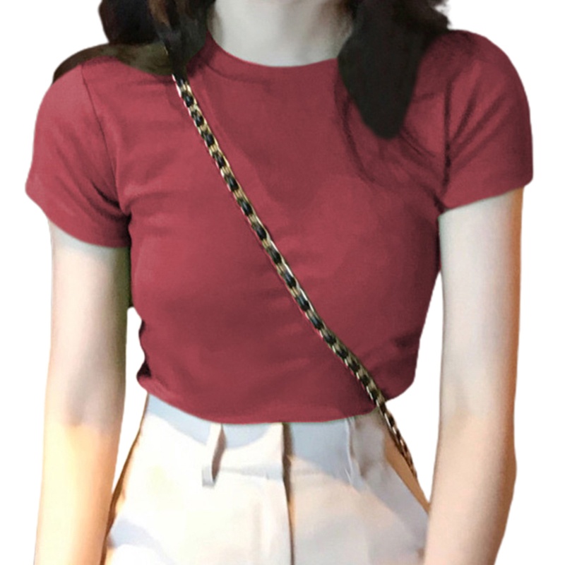 Áo Thun Crop Top Tay Ngắn Cổ Tròn Màu Sắc Đơn Giản Thời Trang Mùa Hè Cho Nữ