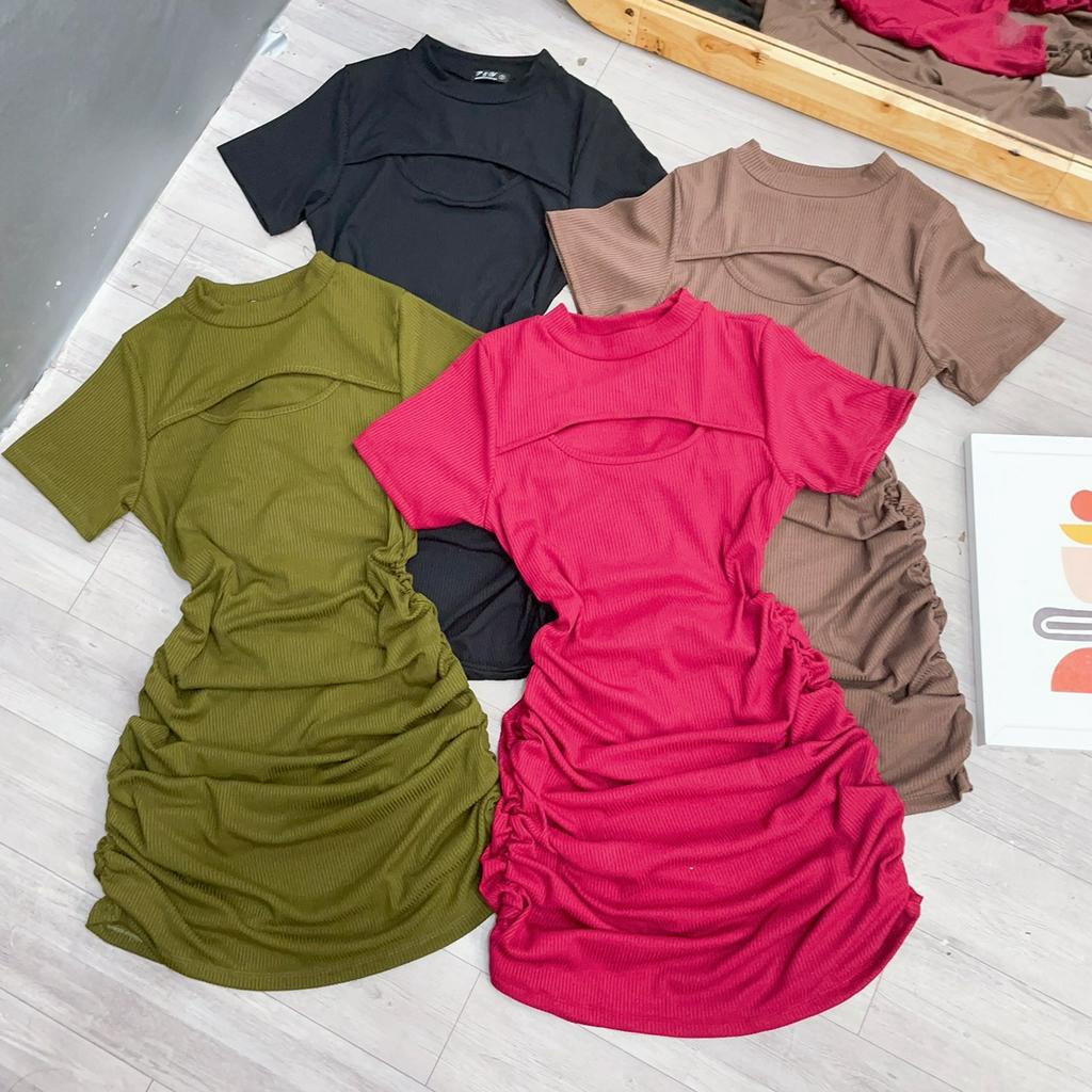 Đầm Xẻ Ngực Bigsize Nữ,Váy Đầm Body Big Size Tay Ngắn Nhún Eo Tôn Dáng Chất Vải Dệt Kim Thun Gân Mã G82