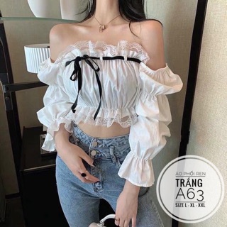Bigsize Áo phối ren trắng A63