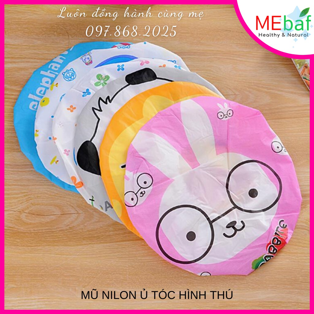 Mũ nilon trùm đầu khi tắm, mũ ủ tốc, làm tóc, hình thú ngộ ngĩnh tiện dụng (mẫu giao ngẫu nhiên)