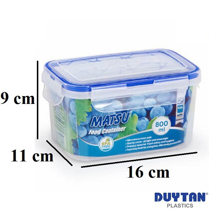 Hộp Nhựa Chữ Nhật Đựng Thực Phẩm Duy Tân Matsu dung tích 800ml (16 x 11 x 9 cm)