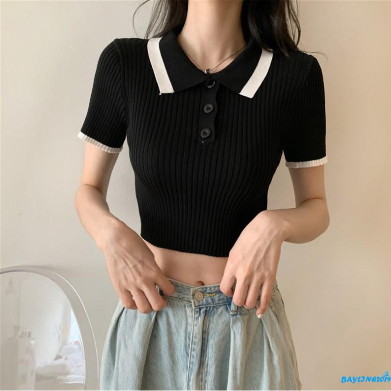 Áo Dệt Kim Tay Ngắn Màu Sắc Thời Trang Cho Nữ | BigBuy360 - bigbuy360.vn