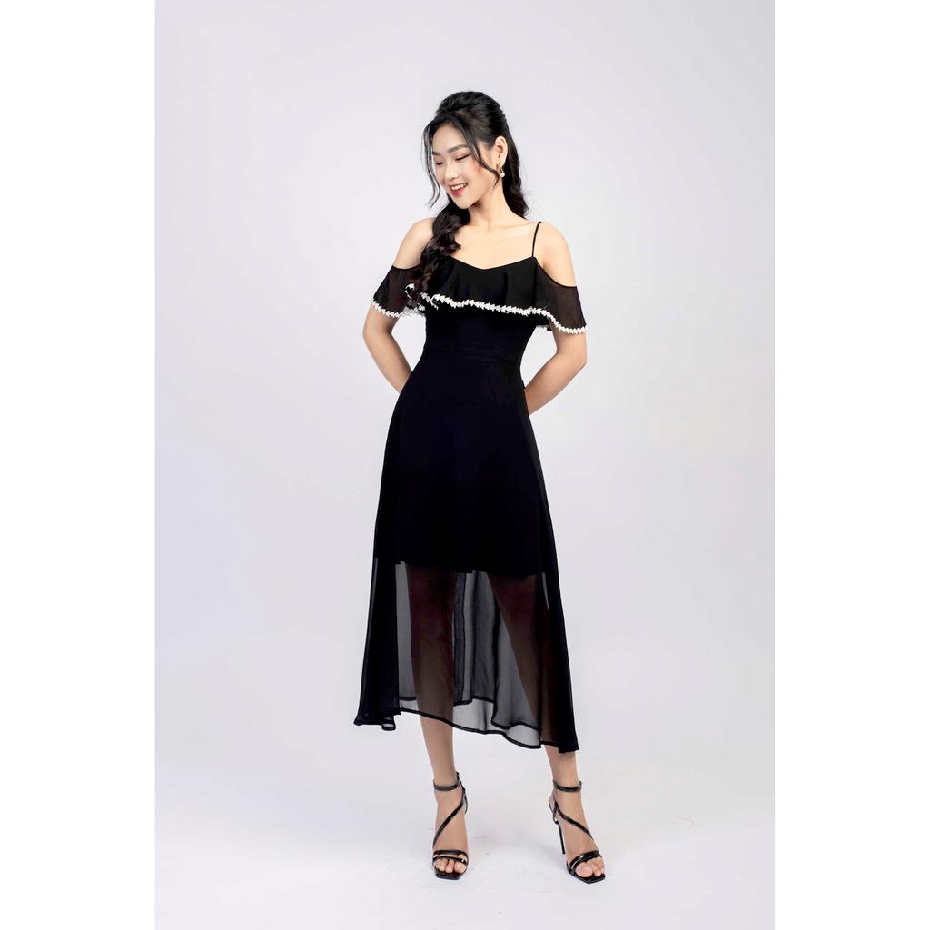 Đầm maxi hai dây, đính bèo ngang ngực kẹp ren MMOutfit M-DA060221146