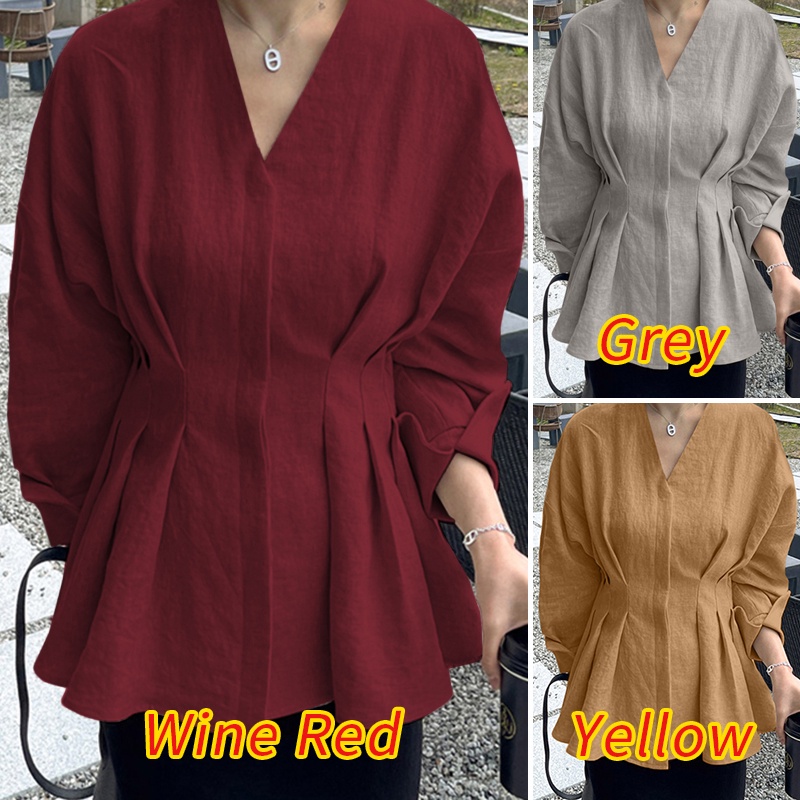 Áo kiểu Zanzea dài tay cổ chữ V thời trang cho nữ