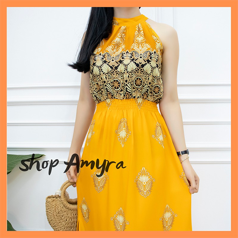 Đầm maxi cổ yếm xẻ tà mặc đi du lịch,đi biển,đi dạo - Váy maxi dây đi biển siêu chất - AMYRA MX026 | BigBuy360 - bigbuy360.vn