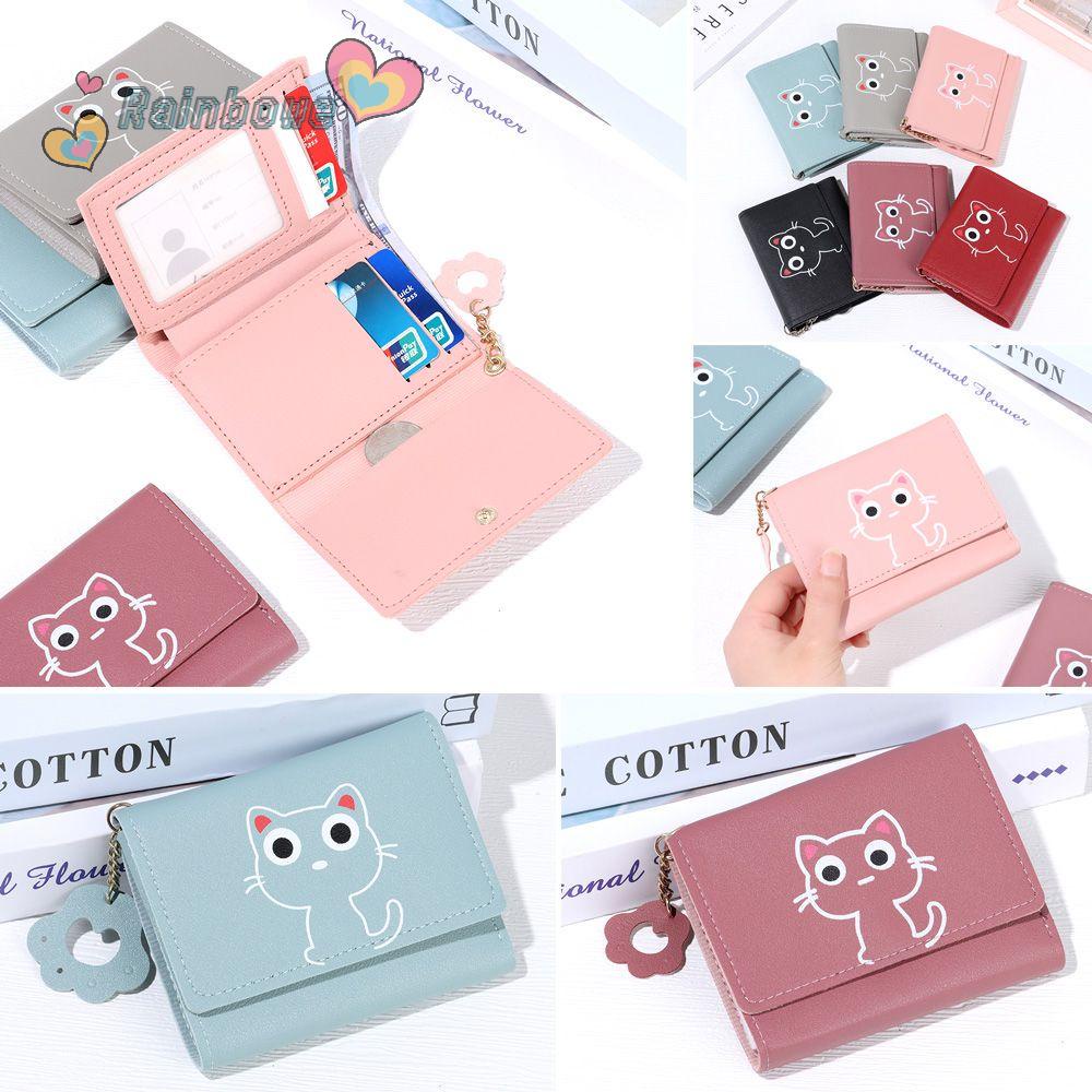 Ví ngắn chất liệu da họa tiết mèo nhiều màu xinh xắn dành cho nữ