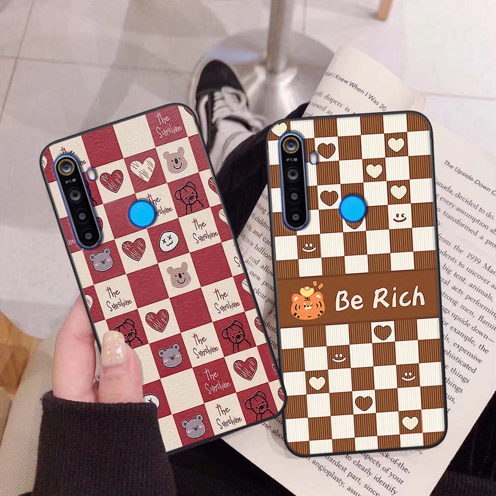 Ốp Realme 5 / 5 Pro / C3 gấu Bear rick caro vuông thời trang siêu đẹp